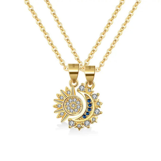 Sun & Moon Magnetic Necklace (2 PCS) Sterling Silver 925 - Gold Plated