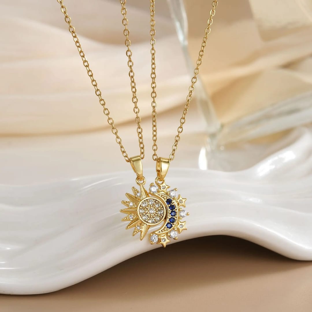 Sun & Moon Magnetic Necklace (2 PCS) Sterling Silver 925 - Gold Plated