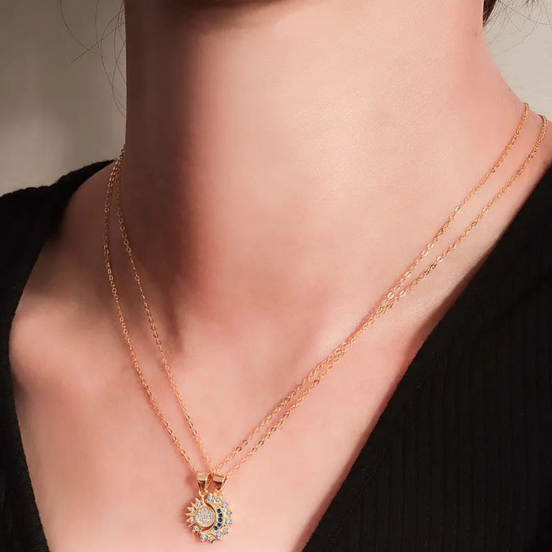 Sun & Moon Magnetic Necklace (2 PCS) Sterling Silver 925 - Gold Plated