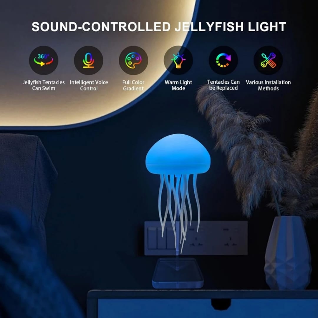 Automatic Dancing Jellyfish Lava Lamp – LED Night Light with Voice Control