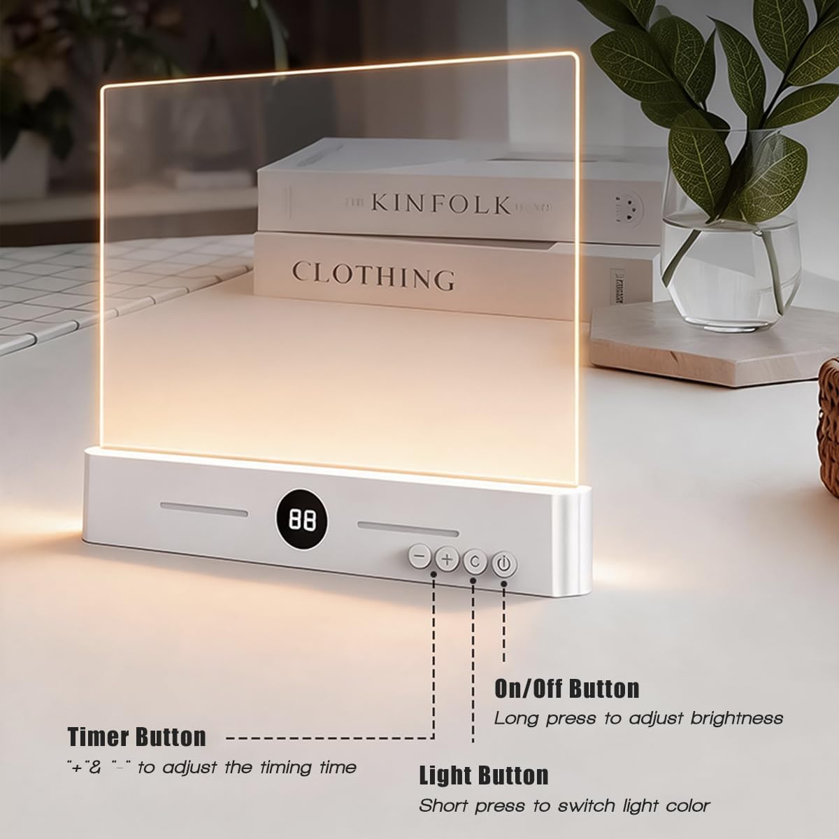 Flat Clear Panel Reading Light - 2-in-1 Night Light with Timer