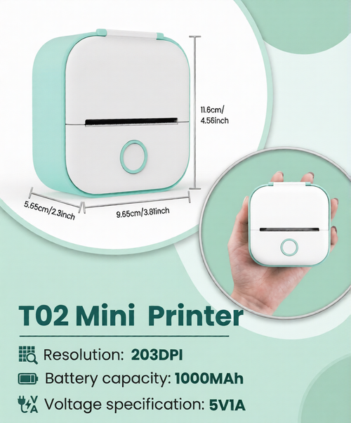Phomemo T02 Mini Printer - White and green