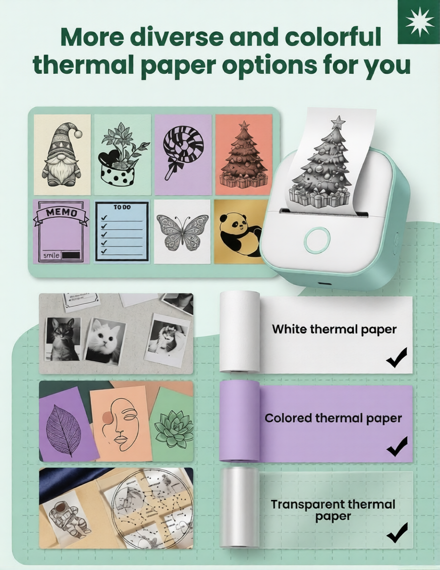 Phomemo T02 Mini Printer - White and green