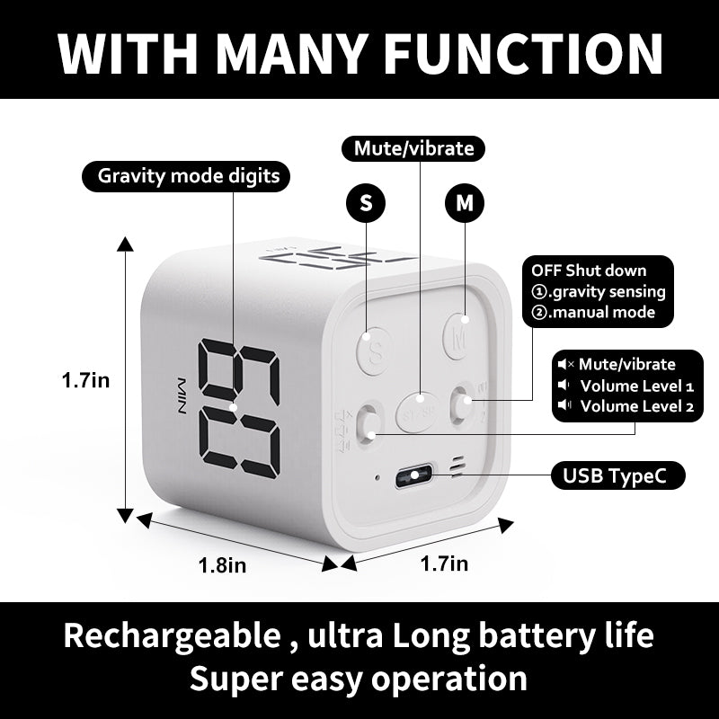Gravity Flip Digital Pomodoro Timer with Seconds Display