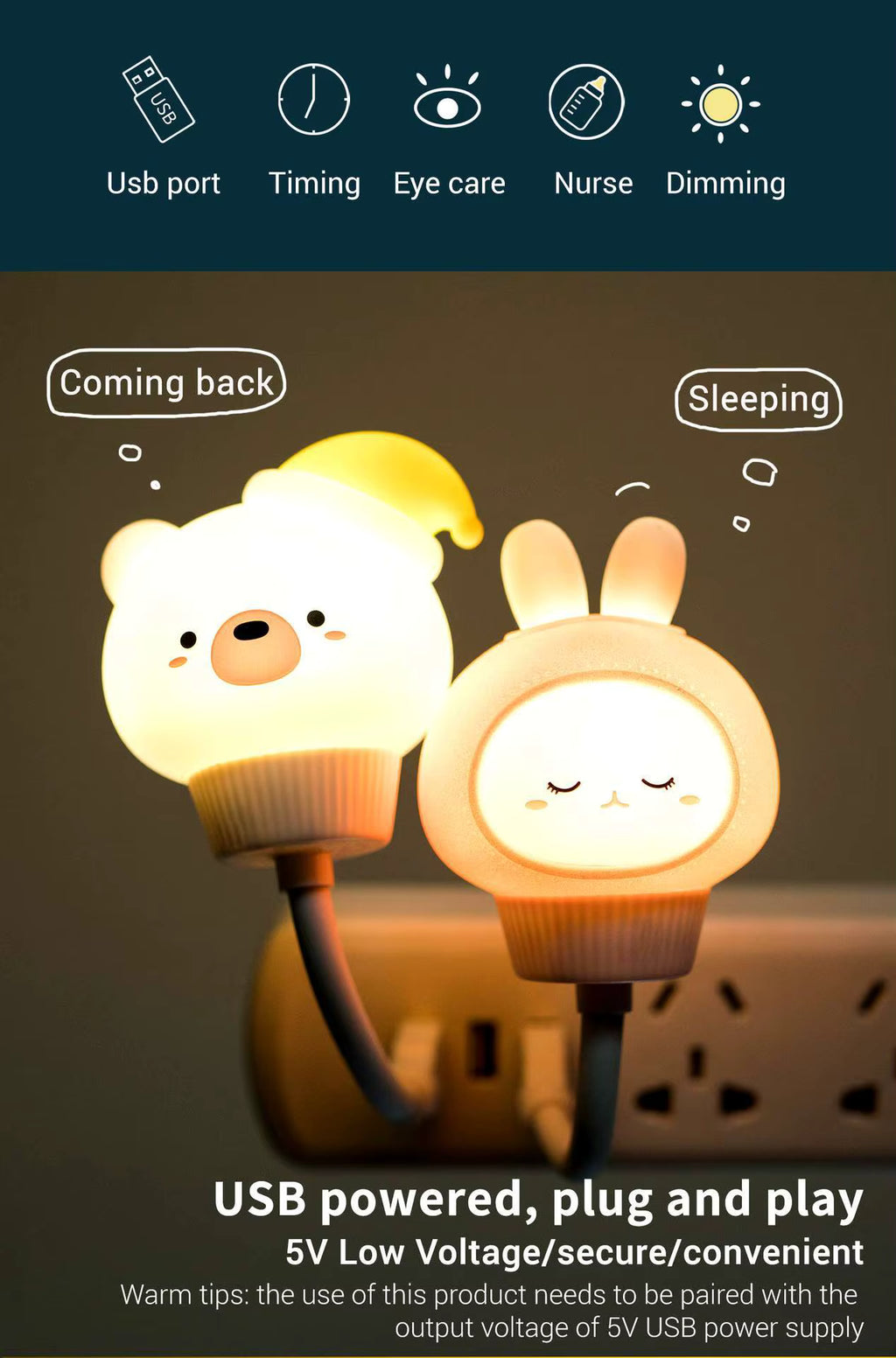 Smart Voice-Controlled Night Light Cartoon English