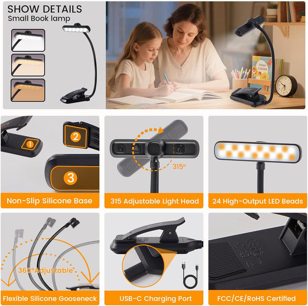 Flexible Stepless Dimming Clip Book Lamp
