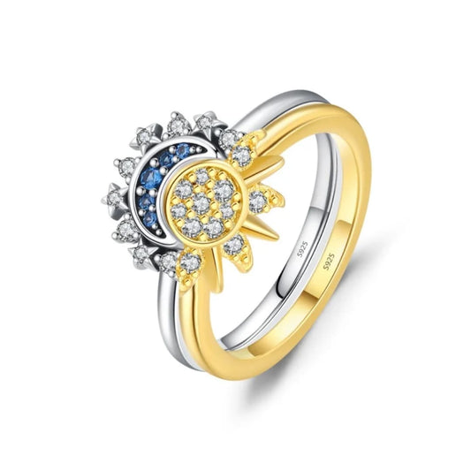 Celestial Sun and Moon Ring Set (2 PCS) S925 Sterling Silver